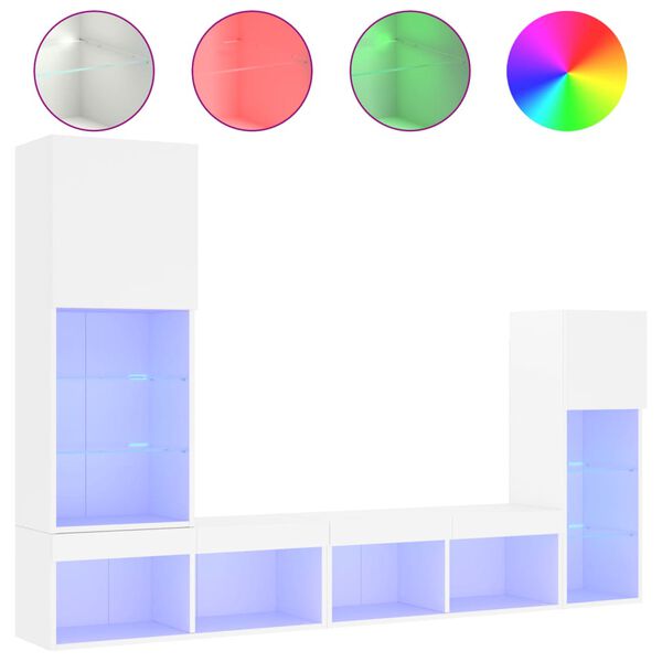 vidaXL Unit&eacute;s murales TV avec LED 4 pcs blanc bois d'ing&eacute;nierie