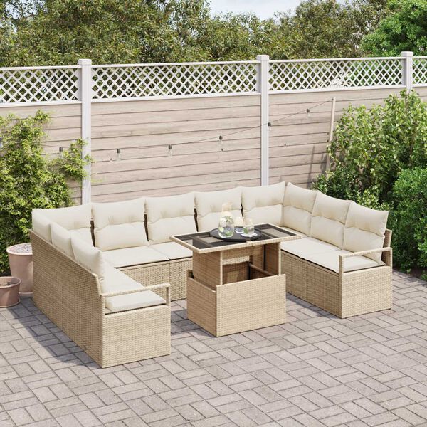 vidaXL Ensemble de canap&eacute; de jardin 10 pcs Beige Poly rotin