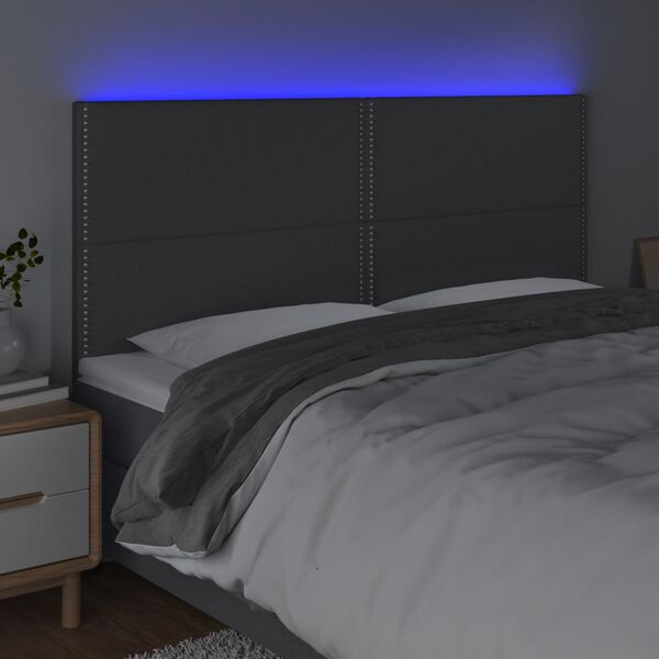 vidaXL T&ecirc;te de lit &agrave; LED Gris fonc&eacute; 200x5x118/128 cm Tissu