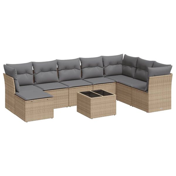 vidaXL Salon de jardin avec coussins 9 pcs beige r&eacute;sine tress&eacute;e