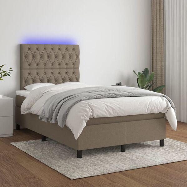 vidaXL Sommier &agrave; lattes de lit et matelas et LED Taupe 120x200cm Tissu
