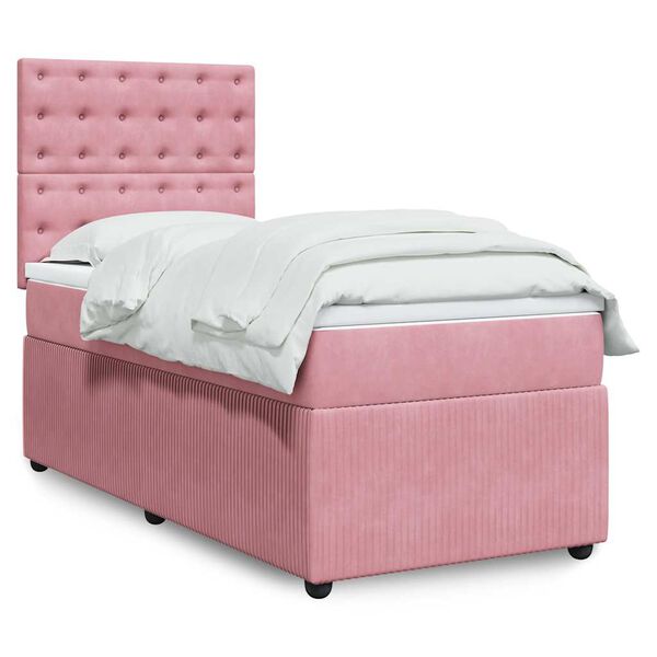 vidaXL Sommier &agrave; lattes de lit avec matelas Rose 90x200 cm Velours
