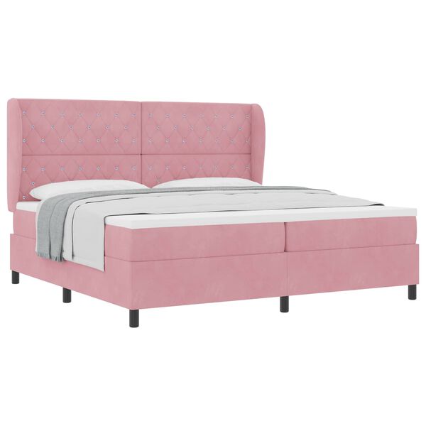 vidaXL Lit &agrave; ressorts avec matelas Rose 200 x 200 cm Polyester