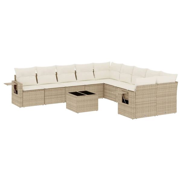 vidaXL Salon de jardin 11 pcs avec coussins beige r&eacute;sine tress&eacute;e