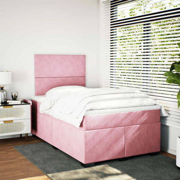 vidaXL Sommier à lattes de lit avec matelas rose 120x190 cm velours