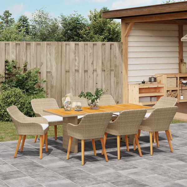 vidaXL Ensemble de salle &agrave; manger pour jardin 9 pcs Beige polyrotin