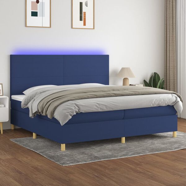 vidaXL Sommier &agrave; lattes de lit et matelas et LED Bleu 200x200 cm Tissu