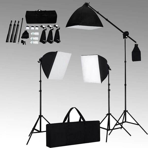 vidaXL Kit de studio photo avec bo&icirc;tes &agrave; lumi&egrave;re et toile de fond