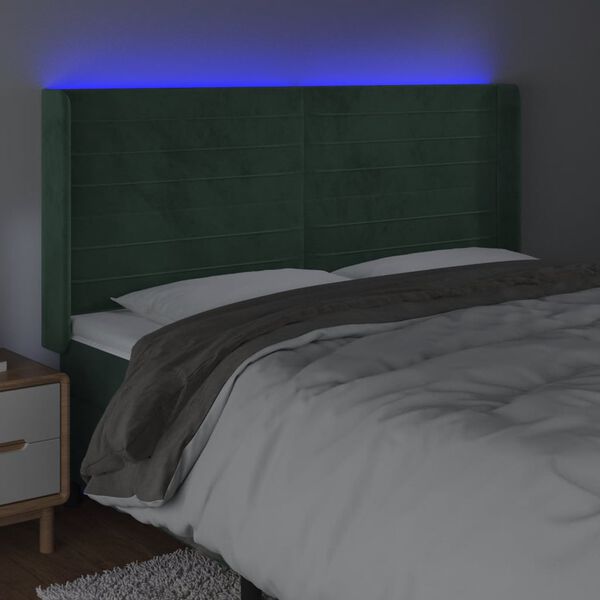 vidaXL T&ecirc;te de lit &agrave; LED Vert fonc&eacute; 163x16x118/128 cm Velours