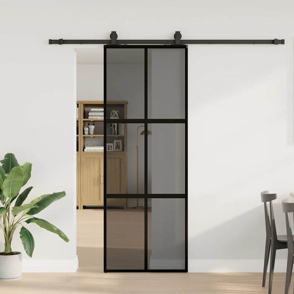 vidaXL Porte coulissante kit quincaillerie noir 76x205 cm verre tremp&eacute;