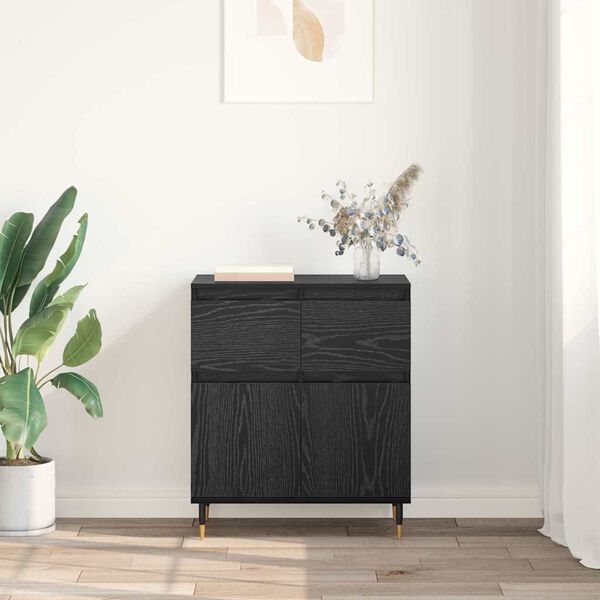 vidaXL Buffet Ch&ecirc;ne noir 60 x 35 x 70 cm Bois d'ing&eacute;nierie et fer
