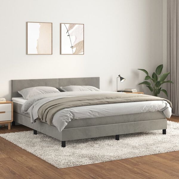 vidaXL Sommier &agrave; lattes de lit et matelas Gris clair 180x200cm Velours