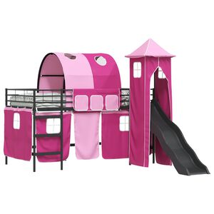 vidaXL Lit mezzanine pour enfants Noir et rose 107 x 200 cm M&eacute;tал
