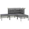 vidaXL Salon de jardin 4 pcs avec coussins Gris R&eacute;sine tress&eacute;e