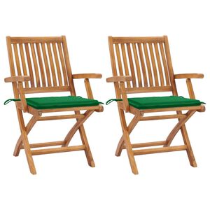vidaXL Chaises pliantes (lot de 2) avec coussins verts, en bois de teck massif