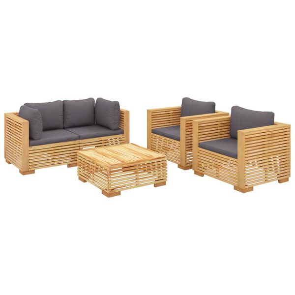 vidaXL Salon de jardin 5 pcs avec coussins Bois de teck solide