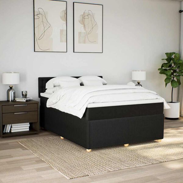vidaXL Sommier &agrave; lattes de lit avec matelas Noir 140x200 cm Tissu
