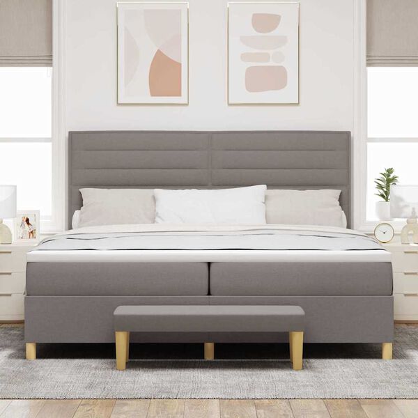 vidaXL Lit &agrave; ressorts avec matelas Taupe 200 x 200 cm tissu