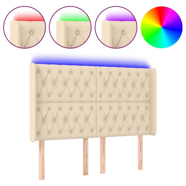 vidaXL T&ecirc;te de lit &agrave; LED Cr&egrave;me 163x16x118/128 cm Tissu