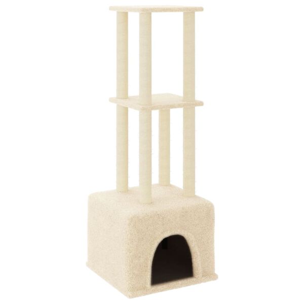 vidaXL Arbre &agrave; chat avec griffoirs en sisal Cr&egrave;me 133,5 cm