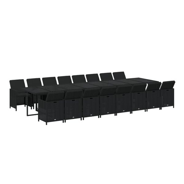 vidaXL Ensemble &agrave; manger de jardin 17 pcs coussins noir r&eacute;sine tress&eacute;e