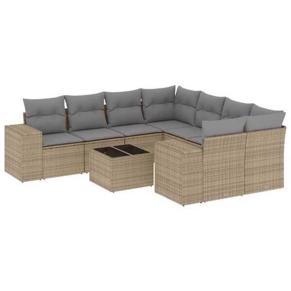 vidaXL Salon de jardin avec coussins 9 pcs beige r&eacute;sine tress&eacute;e