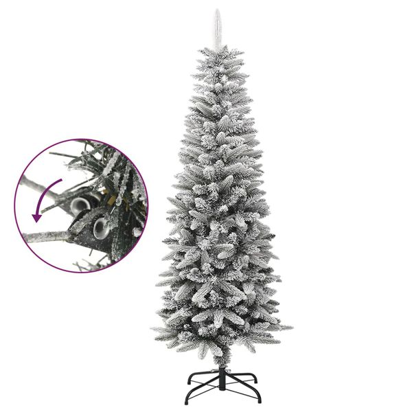 vidaXL Sapin de Noël artificiel mince avec neige floquée 150 cm PVC/PE