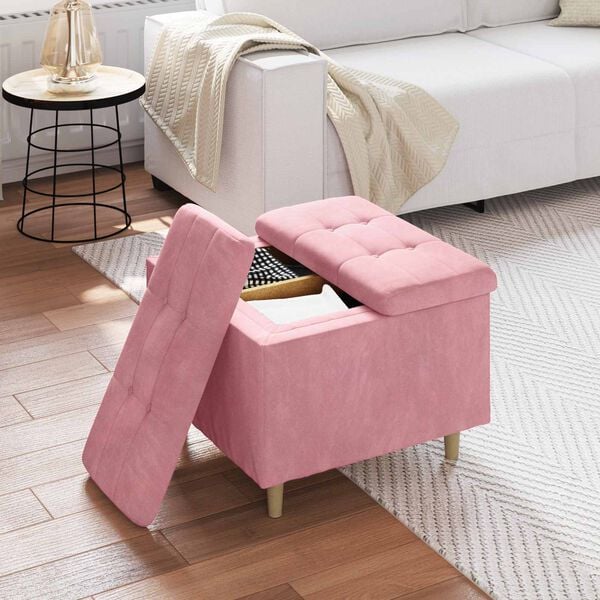 vidaXL Tabouret bouton avec coussin Rose 60 x 60 x 45 cm Velours