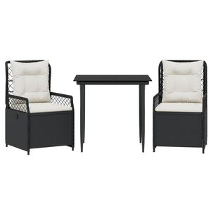 vidaXL Ensemble &agrave; manger de jardin avec coussins 3 pcs Noir