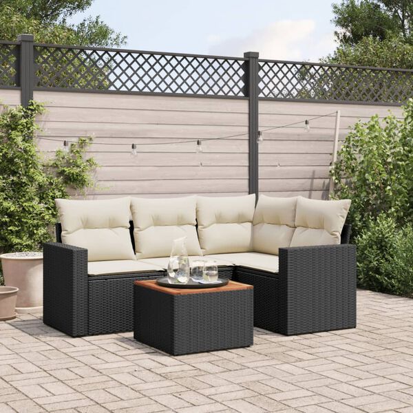 vidaXL Salon de jardin 5 pcs avec coussins noir r&eacute;sine tress&eacute;e