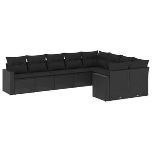 vidaXL Salon de jardin 9 pcs avec coussins noir r&eacute;sine tress&eacute;e