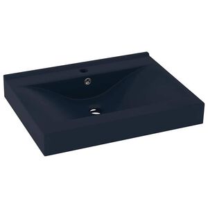 vidaXL Lavabo avec trou de robinet Bleu fonc&eacute; mat 60x46 cm C&eacute;ramique