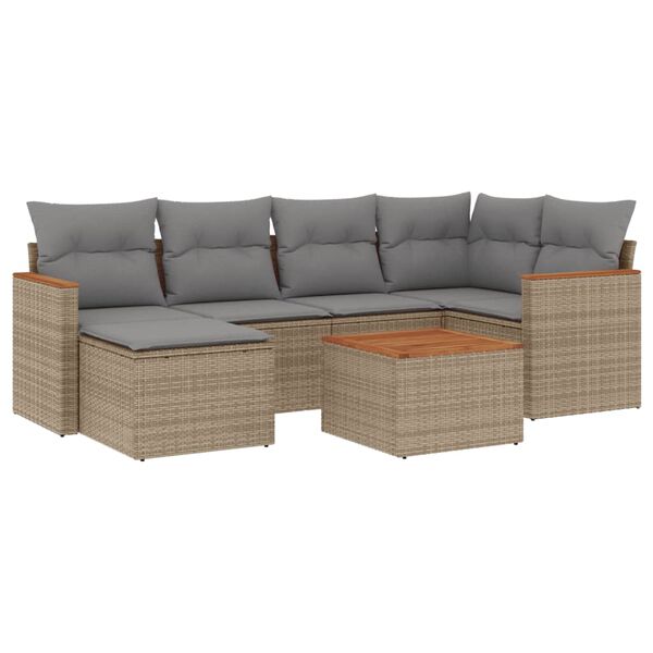 vidaXL Salon de jardin avec coussins 7 pcs beige r&eacute;sine tress&eacute;e