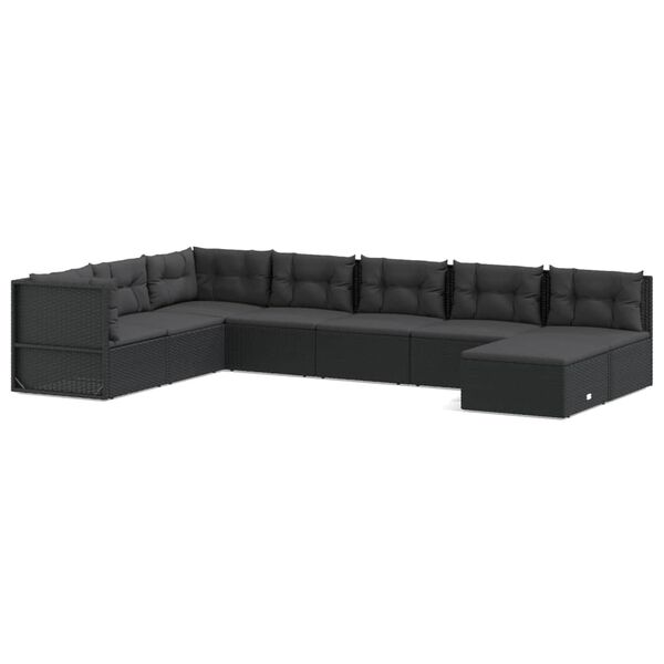 vidaXL Salon de jardin 8 pcs avec coussins noir r&eacute;sine tress&eacute;e