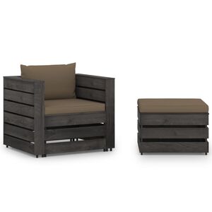 vidaXL Salon de jardin 2 pcs avec coussins Bois impr&eacute;gn&eacute; de gris