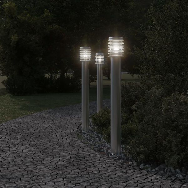 vidaXL Lampadaires d'extérieur et sortie 3pcs argenté acier inoxydable