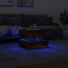 vidaXL Table basse avec lumi&egrave;res LED ch&ecirc;ne fum&eacute; 50x50x40 cm