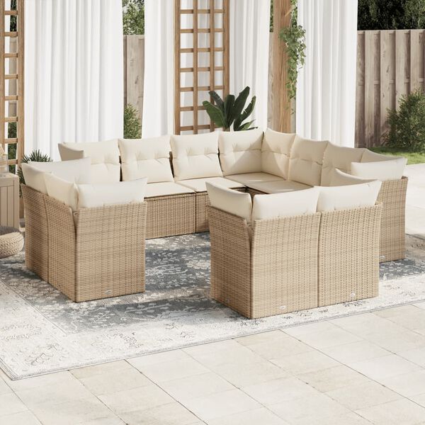 vidaXL Salon de jardin 11 pcs avec coussins beige r&eacute;sine tress&eacute;e