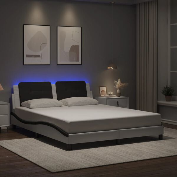 vidaXL Cadre de lit avec LED sans matelas Zadar blanc et noir 160x200 cm
