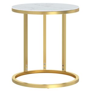 vidaXL Table d'appoint Dor&eacute; et marbre blanc 45 cm Verre tremp&eacute;