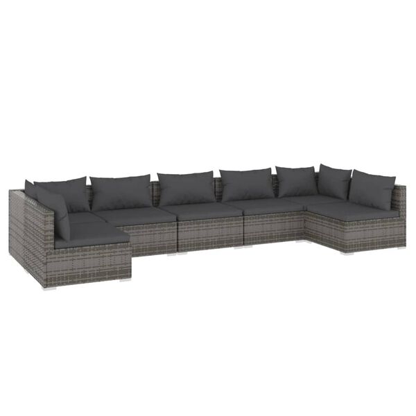 vidaXL Salon de jardin 7 pcs avec coussins R&eacute;sine tress&eacute;e Gris