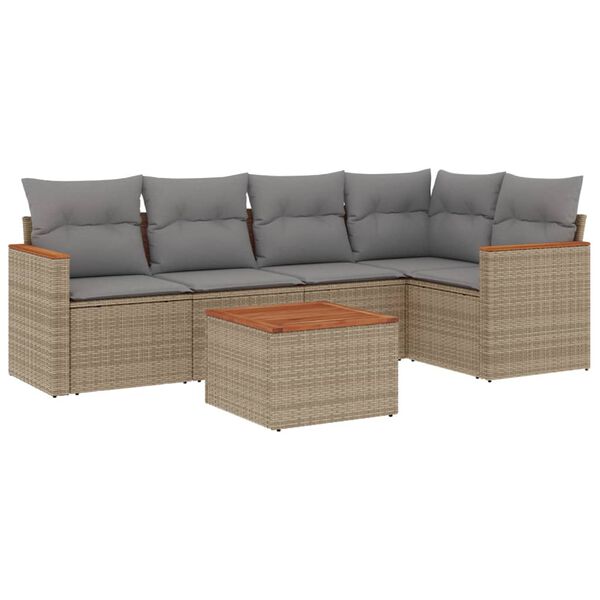 vidaXL Salon de jardin avec coussins 6 pcs beige r&eacute;sine tress&eacute;e