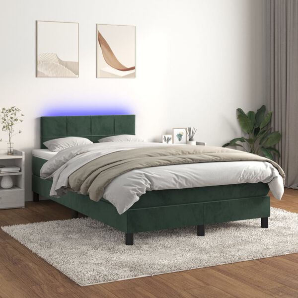 vidaXL Sommier &agrave; lattes de lit avec matelas LED Vert fonc&eacute; 120x200 cm