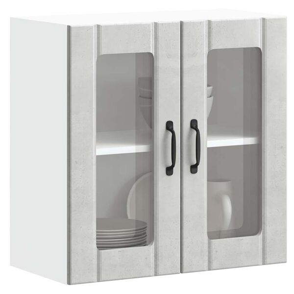 vidaXL Armoire murale de cuisine avec porte en verre Lucca gris b&eacute;ton
