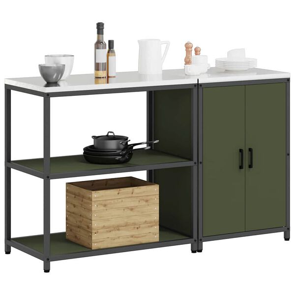 vidaXL Ensemble de rangement cuisine avec &eacute;tag&egrave;re 2 pcs Vert olive