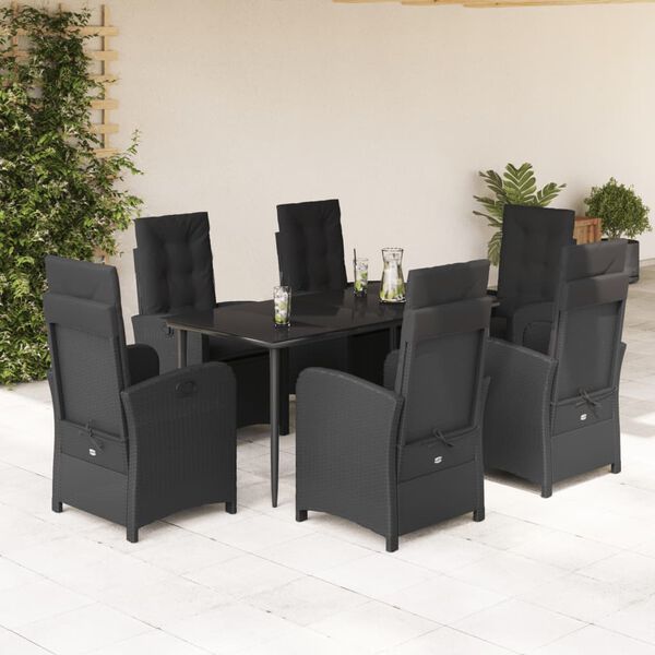 vidaXL Ensemble &agrave; manger de jardin coussins 7pcs Noir R&eacute;sine tress&eacute;e