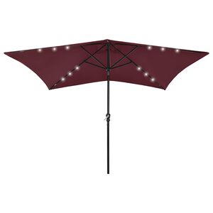 vidaXL Parasol de jardin avec LED et m&acirc;t en acier rouge bordeaux 2x3 m