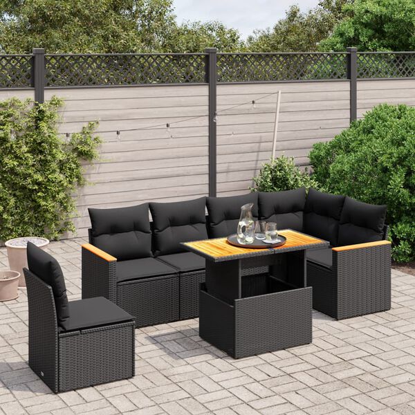 vidaXL Salon de jardin 7 pcs avec coussins noir r&eacute;sine tress&eacute;e