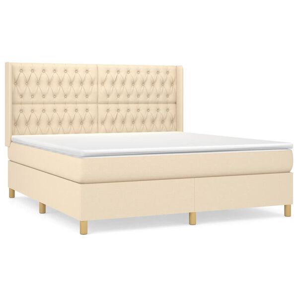 vidaXL Sommier &agrave; lattes de lit avec matelas Cr&egrave;me 180x200 cm Tissu