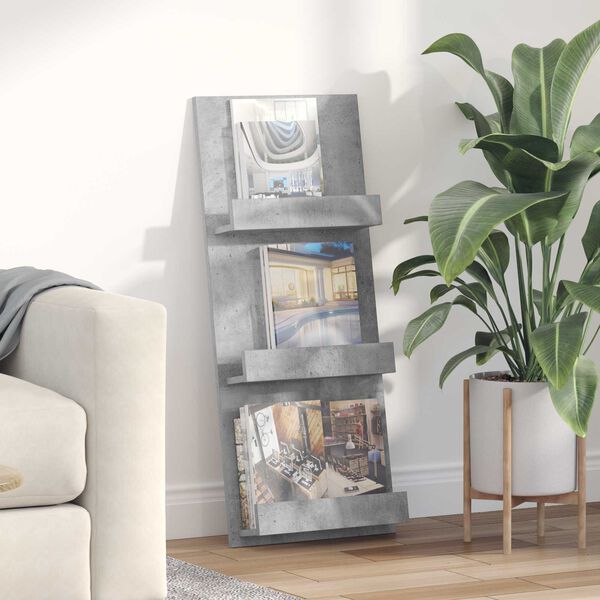 vidaXL &Eacute;tag&egrave;re &agrave; magazines avec &eacute;tag&egrave;re Gris b&eacute;ton 43 x 11 x 102 cm